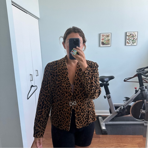 Vintage cheetah leopard print velvet blazer jacket with rhinestone glam clasp - Picture 7 of 7